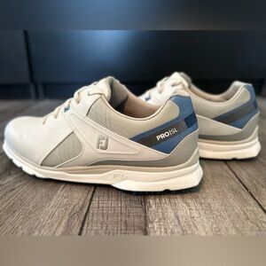 FootJoy Pro SL Men's Spikeless Golf Shoes Size 9 W Leather White Silver Blue